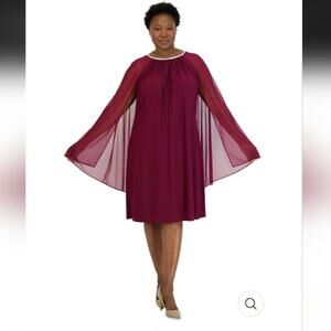 R&M Richards Chiffon Cocktail Dress w/ Capelet – Berry – Size 6 – Style 2496